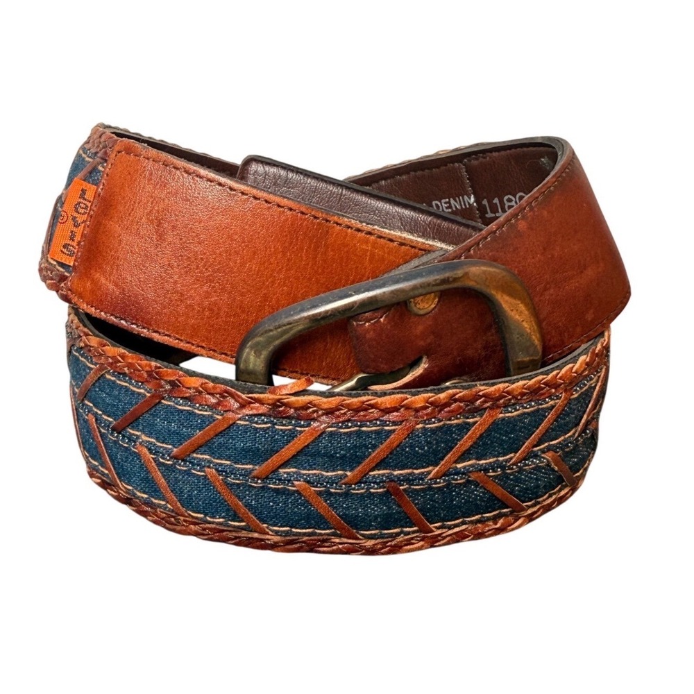 Vintage Levis Orange Tab Vintage Leather Denim Braided Belt Brown Western‎ 32
